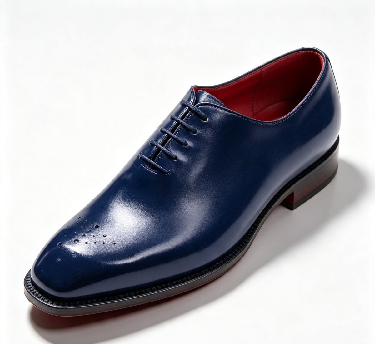 ArtisanWalk Navy Blue Whole-Cut Oxford Shoes — Red Sole Luxury Dress Shoes