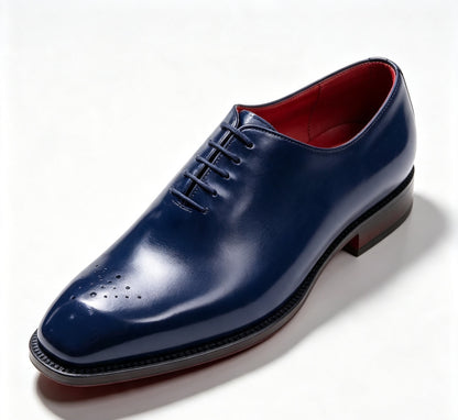 ArtisanWalk Navy Blue Whole-Cut Oxford Shoes — Red Sole Luxury Dress Shoes