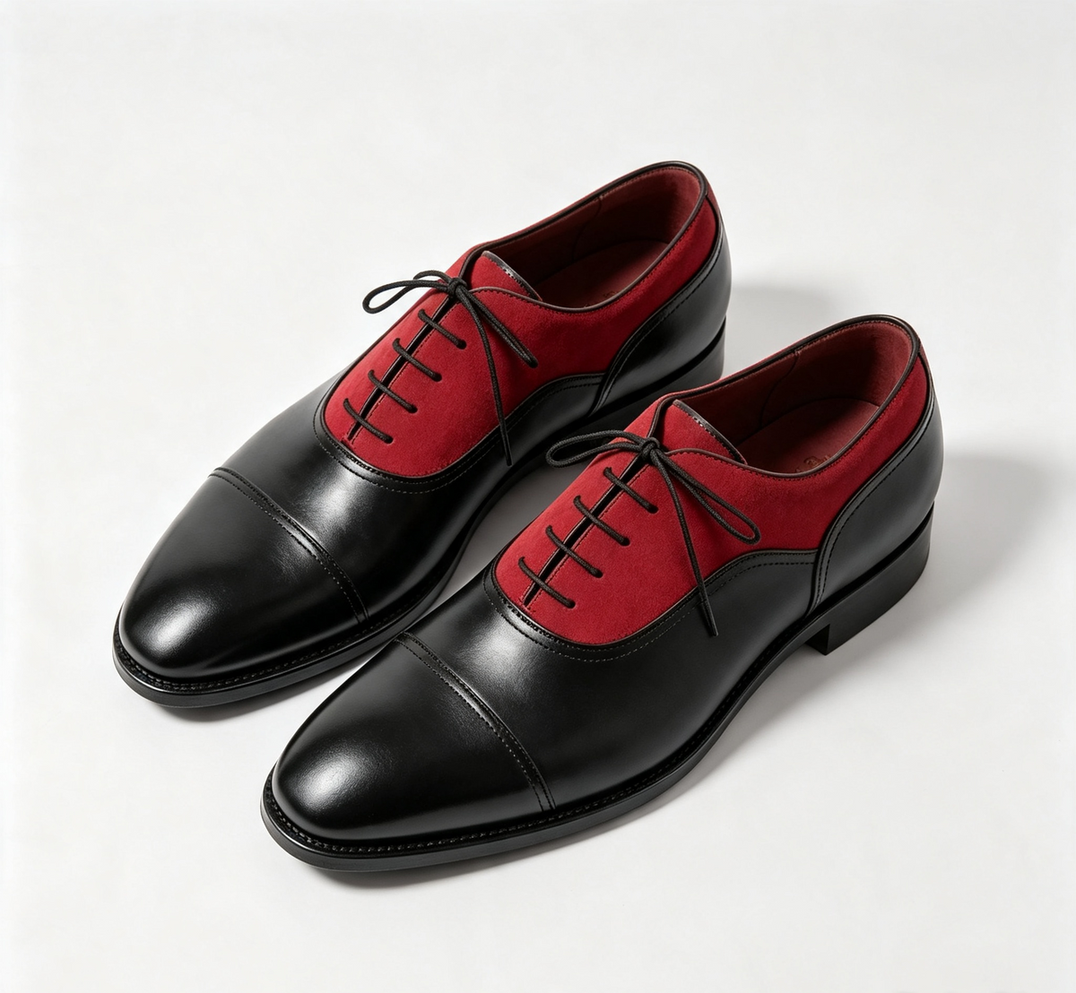 ArtisanWalk Black & Red Two-Tone Cap-Toe Oxford Shoes — Luxury Dress Shoes