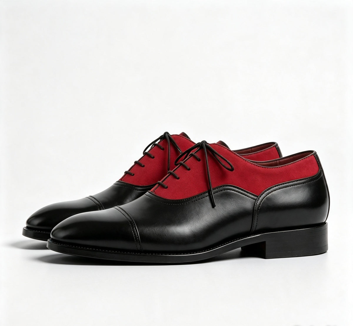 ArtisanWalk Black & Red Two-Tone Cap-Toe Oxford Shoes — Luxury Dress Shoes